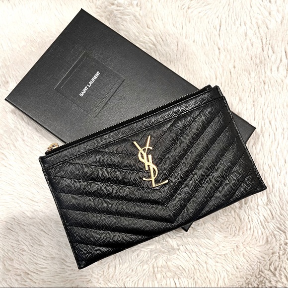 Saint Laurent Handbags - Saint Laurent YSL Grain de Poudre Bill Pouch Wallet Black 🖤